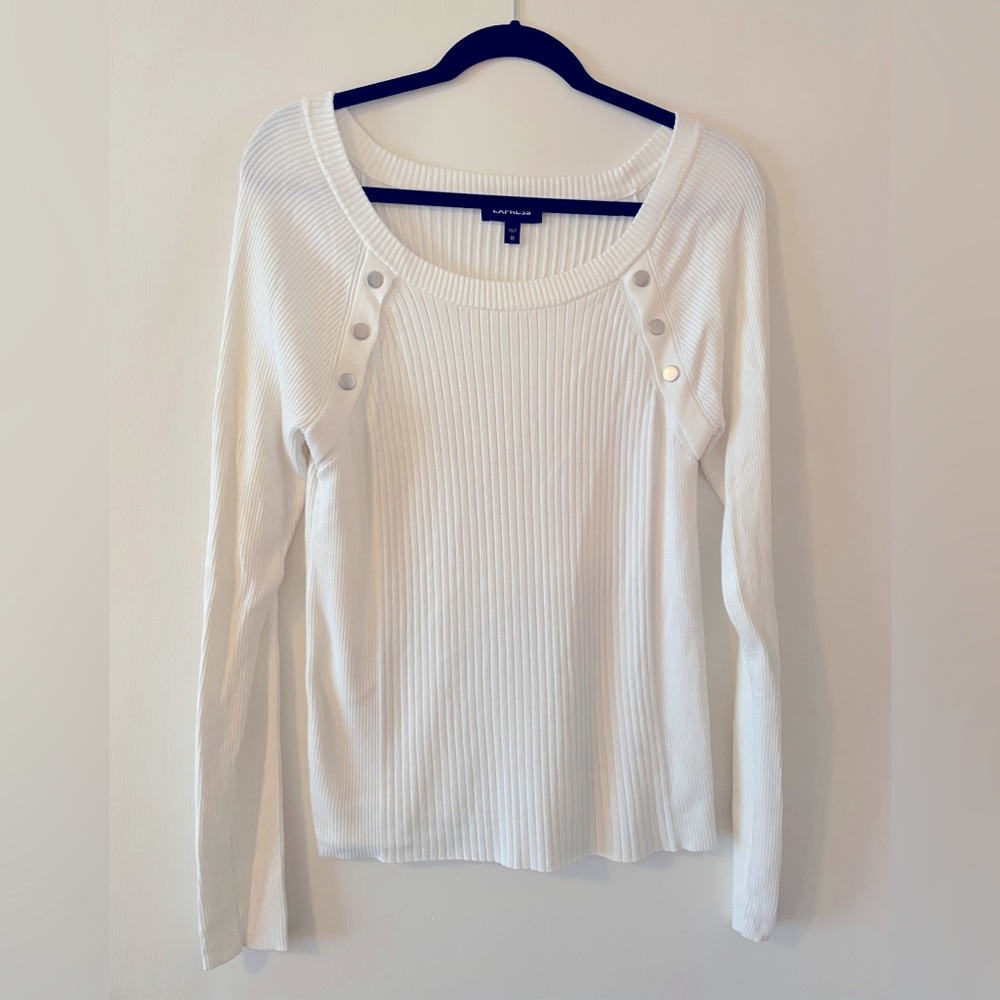 Express rib knit long sleeve top with buttons